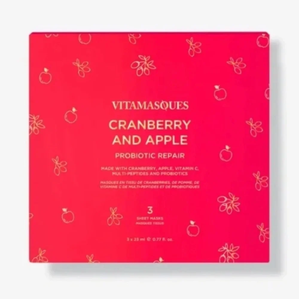 Vitamasques Cranberry and Apple Probiotic Repair Sheet Masks Set/3 NEW